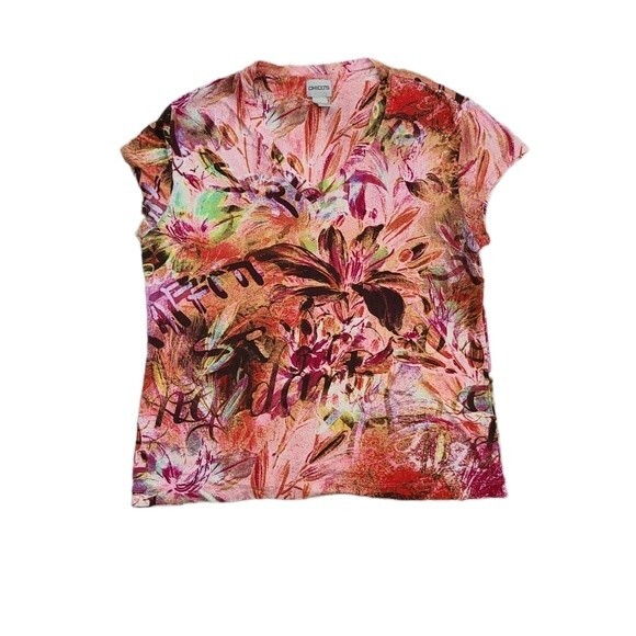 Chico's Women's patterned v neck hi low top top in Size 2 Large - Picture 3 of 6